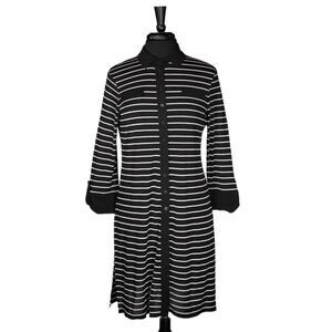 Chico's Women's Shirt Dress Black Beige Striped Collared Button Tunic Top 1 M/8